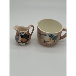Vintage Wisconsin Dells Souvenir Creamer Mug Set Pink Ma Pa Cabin MCM kitschy